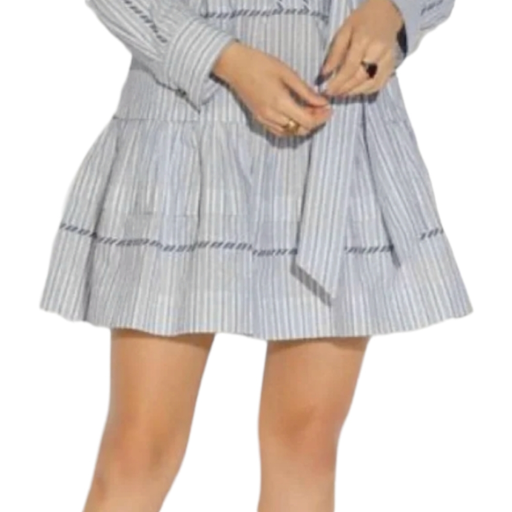 NWT Coach 1941 prairie Boho blue white striped shirt Dress ruffle SZ 8 - Picture 4 of 8